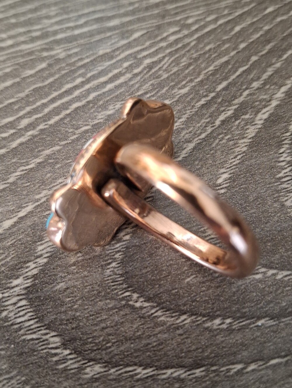 Ring Pink Checkerboard With Turquoise Accents Copper Adjustable Sizing 8-9-10 - Picture 4 of 5